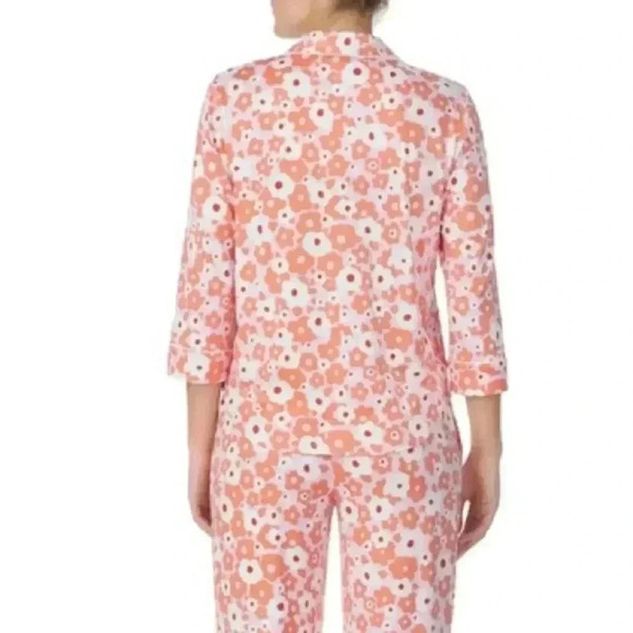 Kate Spade Floral Orange Pink White Quarter Sleeve Button Down Pajama Top Sz XL - Picture 10 of 10